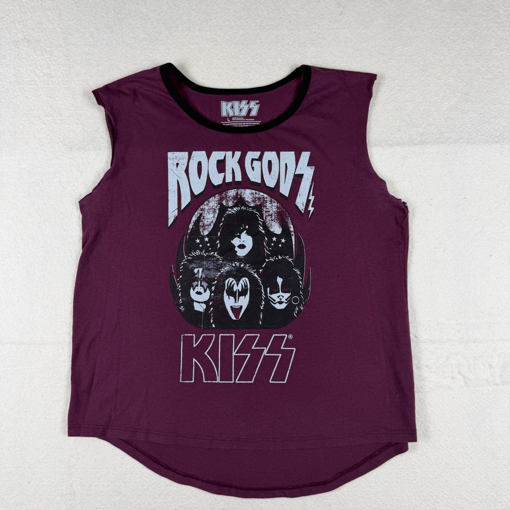 KISS Rock Gods Graphic Muscle Tank Top Burgundy Maroon Sleeveless Shirt Large‎